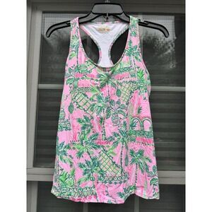 Lilly Pulitzer Tank Top Womens Small Blue Green Pink Luxletic Racerback Athletic